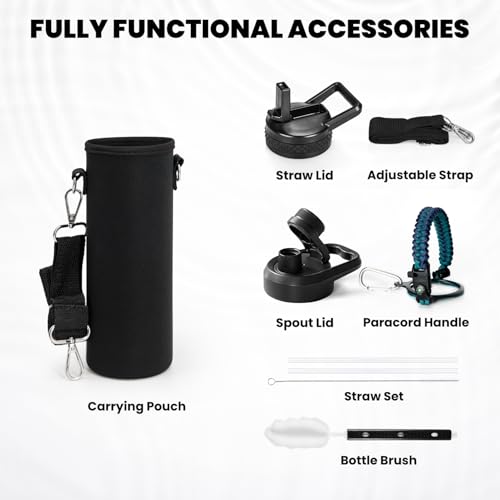 Image of RAYMYLO Insulated Water Bottle 20 oz, Triple Wall Vacuum Stainless Steel (Cold for 24Hrs, Hot for 12Hrs), Leak Proof & Non-BPA, Modern Water Bottle Jug for School with Straw Spout Lids