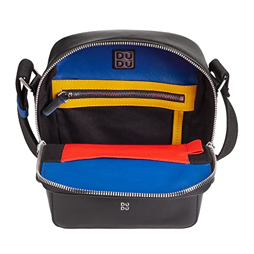 Sac bandoulière en cuir véritable noir pour homme avec multi-compartiments