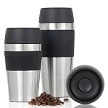 Moon 360° Travel Mugs - Leakproof Reusable Coffee Cup for Hot Drinks - Insulated Stainless Steel Thermal Mug, Fits Car Cup Holders (300ml, Recycled Metal/Black)