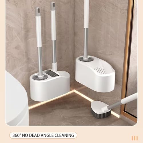 Image of Clyton Pack of 2 Toilet Brush with Holder Set, 2-in-1 Toilet Cleaning Brush, Long Handle Bathroom Toilet Bowl Cleaner with Deep Cleaning Bristles, Compact Toilet Brush Holder, White