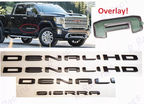Image of 4Pcs Set 19-23 Denali DENALIHD Sierra Emblems 3D Letters Badges NAMEPLATE Stickers Decal Replacement for Sierra 1500 2500HD 3500HD Denali HD 23400374 (Overlay Emblem Matte Black)