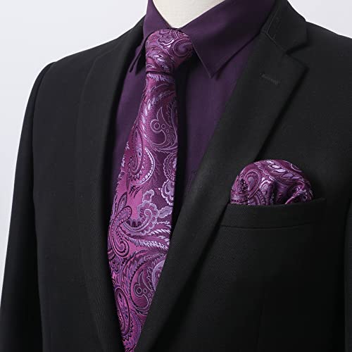 Men's Solid Long Sleeve Dress Shirt with Matching Tie and Handkerchief Set Classic Button Down Formal Business Shirts2