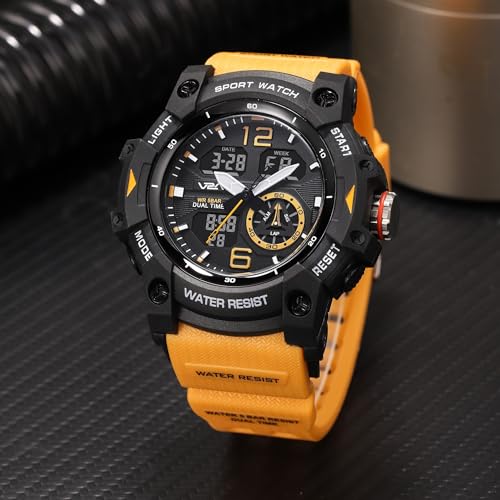 Image of V2A Stryke 50mm Analog Digital Watch for Men | Rugged Guard Bezel Design | Alarm Stopwatch Backlight | TPU Sport Strap | 50M Water Resistant Outdoor Watch | Gift for Mens