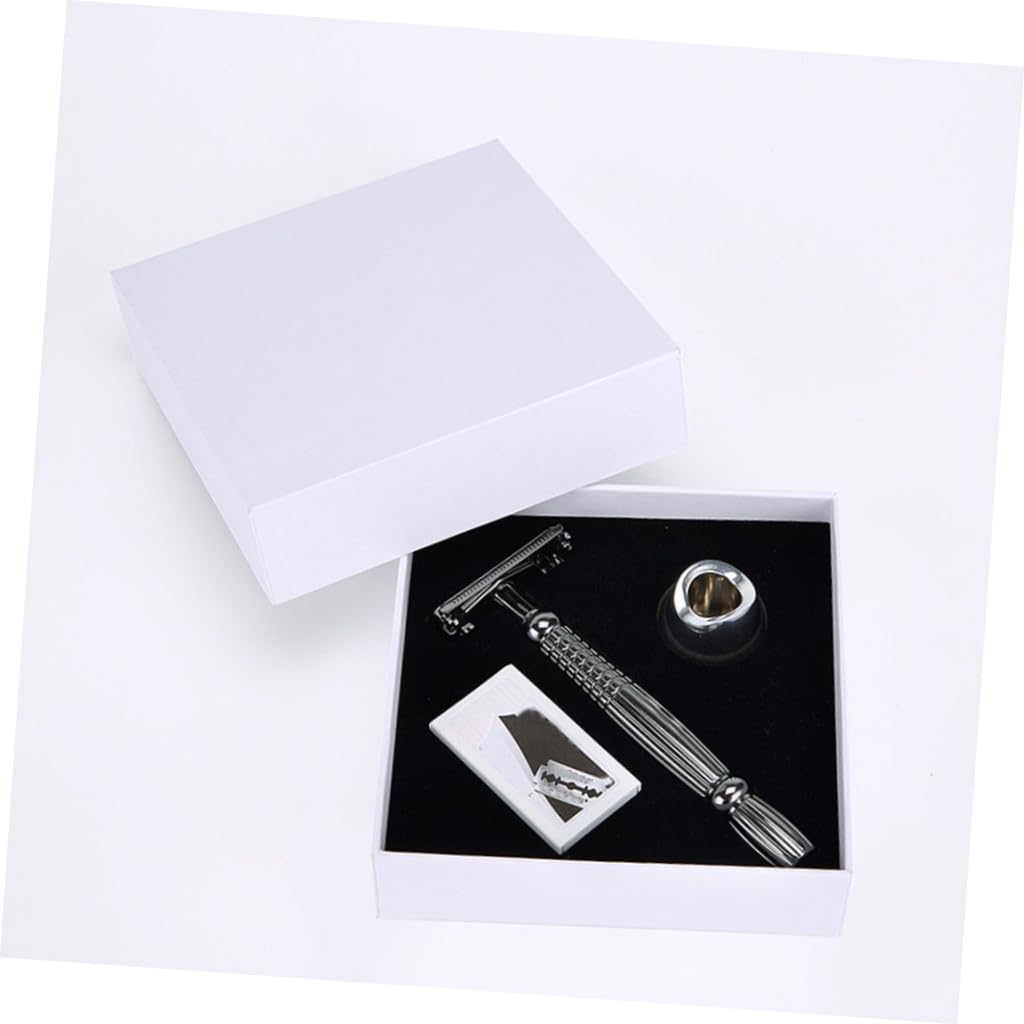FRCOLOR Double-edged Beard Razor with Long Handle and Safety Stand Alloy Manual Shaver for Men Precise Shaving Lightweight Travel-friendly Shaving Accessory for Home and Barber Use