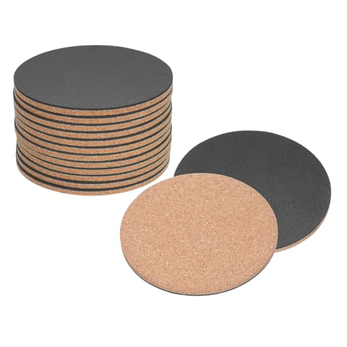 QUARKZMAN 12pcs Liège et Cuir Dessous Verre pour Boisson, 4 Pouce Absorbant sous-Verres Rond Liège sous-Verres