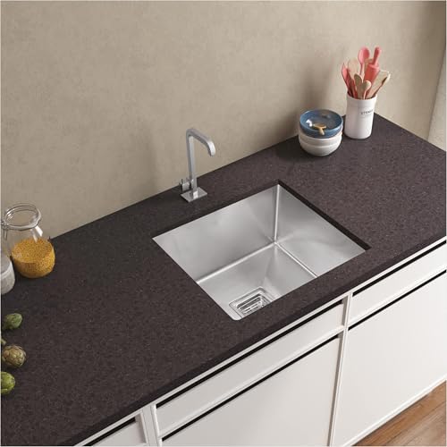 Image of LUXART Stainless Steel 16x18x9 Inch Kitchen Sink Large Single Bowl Sink with Vegetable Basket & Waste Kit 1mm Thick | Soundproof Matt Finish | Rust-Free Modern Design for Home