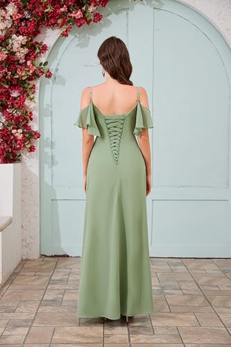 VGZ Off The Shoulder Bridesmaid Dresses Chiffon Ruffle Ruched Long Formal Evening Dress with Slit2