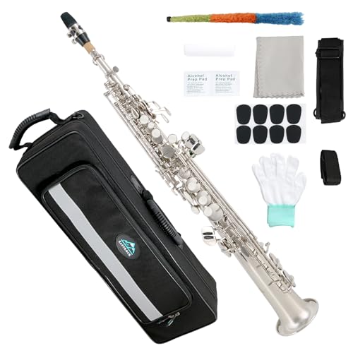 EASTROCK Bb Soprano Saxophone Straight Nickel Sax Instruments for Beginners Students Intermediate...