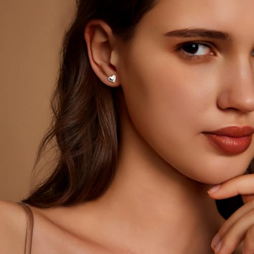 Zeffy Hypoallergenic 925 Sterling Silver/14K Gold Plated Stud Earrings, Dainty Simple Heart Earrings for Women Girls3
