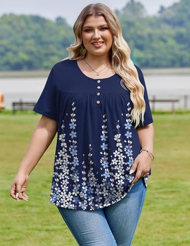 Image of IN'VOLAND Plus Size Tops for Women Short Sleeve Shirts Dressy Casual Tunics