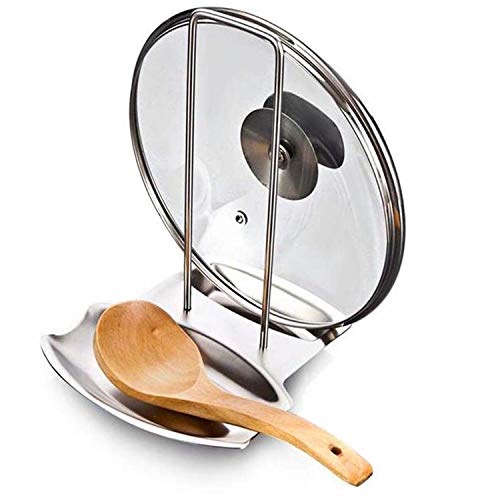 MAGLONG Stainless Steel Pot Lid Stand Holder and Spoon Rest Kitchen Utensils Holders, Dishwasher Clean