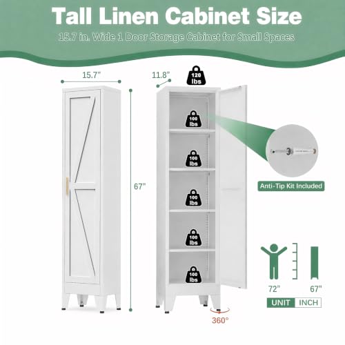Image of Bevivog 67 inch Slim Storage Cabinet, Narrow Metal Broom Closet for Laundry Room Bathroom, Tall Slim Pantry Cabinets for Small Space