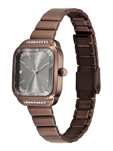 Image of Fastrack Vyb Seeker with Quartz Analog Grey Dial Coffee Brown Stainless Steel Strap Watch for Girls - FV60124QM01W
