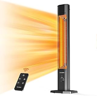 Outdoor Electric Patio Heater, Haimmy 42in Infrared Heater with Remote, 9 Heat Levels, 9H Timers, 1500W Instant Heating, Safety Lock, Tip-Over & Overheat Protection, IPX5 Waterproof Tower Space Heater