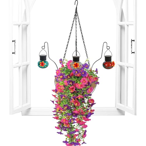 Accessoires oiseaux jardin avec fausses fleurs réalistes en panier suspendu