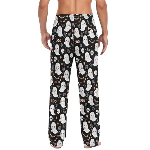 Men’s Halloween Ghost Pajama Pants with Pockets, Comfortable Lounge Sleep Bottoms#2492