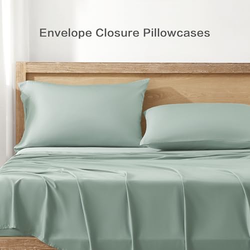 Image of Andency Sage Green King Sheets Set 100% Viscose Derived from Bamboo | Cooling Summer Sheets, Deep Pocket Up to 16 inch, Silky Soft Hotel Luxury Breathable Bedding Sheets & Pillowcases
