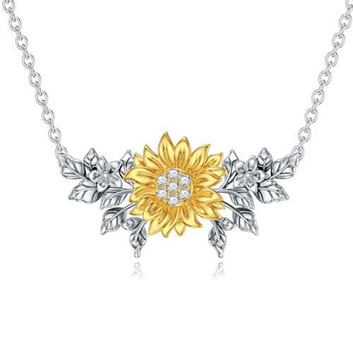 Sterling Silver Diamond Sunflower Necklace for Women, 0.07 cttw Lab Grown Diamonds, Sunflower Pendant, 18+2 Inch Chain, Fine Jewelry, Romantic Style, Women's Jewelry