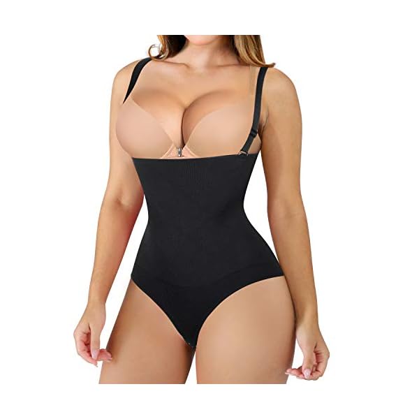 Nebility-Women-Waist-Trainer-Shapewear-Thong-Bodysuit-Seamless-Tummy-Control-Panty-Faja-Open-Bust-Body-Shaper Nebility Women Waist Trainer Shapewear Thong Bodysuit Seamless Tummy Control Panty Faja Open Bust Body Shaper (XL/2XL, Black)