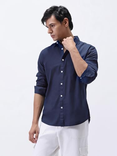 Image of Urbano Fashion Men's Cotton Full Sleeve Regular Fit Casual Solid Slub Shirt with Spread Collar
