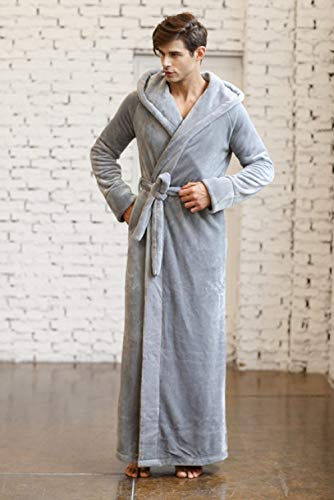 JBDGNZ Ladies Bathrobe,Men and Women's Ultra Long Robe Microfiber Flannel Plus Size Floor-Length Hooded Bathrobes Sleepwear Loungewear Nightgowns,Grey,XL