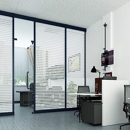 Image of ELTON Vinyl Heat Control Anti UV Self Adhesive Privacy Window Film, Straight Lines Design, Decorative Glass Sticker for Bathroom, Door & Window, Semi-Private, 24 x 96 Inches