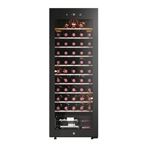 Haier Wine Bank 50 Series 3 HWS58GGH1 - Vinoteca 58 botellas, WIFI, Estantes de madera, Filtro Anti-UV, Filtro de carbón, Refrigeración por Compresor, Display Digital, Iluminación LED, 37 dbA, Negra
