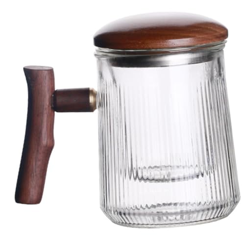 NAMOARLY Vertical Stripe Tea Cup Mug with Tea Infuser Unique Tea Cups Clear Tea Cups Tea Infuser Mug Clear Mugs Filter Drinking Mug Tea Cups with Lids Tea Mug Infuser Tea Kettle Wooden