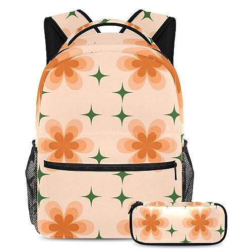 Sac à dos à fleurs orange ergonomique contre le mal de dos des élèves