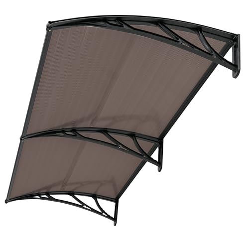 Blisswood Outdoor Door Canopy Rain Shelter Awning Canopy Waterproof Window Roof Cover for Front & Back Door Porch Canopy Rain Protector Polycarbonate Roofing Sheets Awning (190 x 100 cm, Brown)