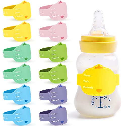 Child Bottle Labels for Daycare 12 Items Reusable Silicone Daycare Labels Unique Daycare Waterproof Water Bottle Title Bands Writable Child Bottle Title Labels Tags Day Care Necessities, 6 Colours