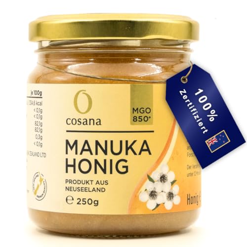 Cosana Manuka Honig 850 MGO + 250g – 100% Pur - Im Glas - Abgefüllt, versiegelt und zertifiziert in Neuseeland