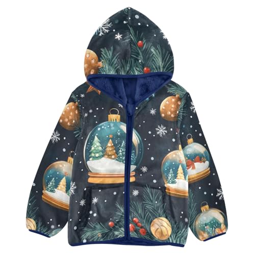 Christmas Balls Girls Fleece Jacket Girls Fall Jacket Girls Zip Up Hoodie Girls Sherpa Jacket 2-10T
