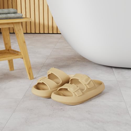 Image of BRONAX Pillow Slippers for Women and Men | Adjustable Double Buckle Shower Slides | Cushioned Thick Sole Sandals
