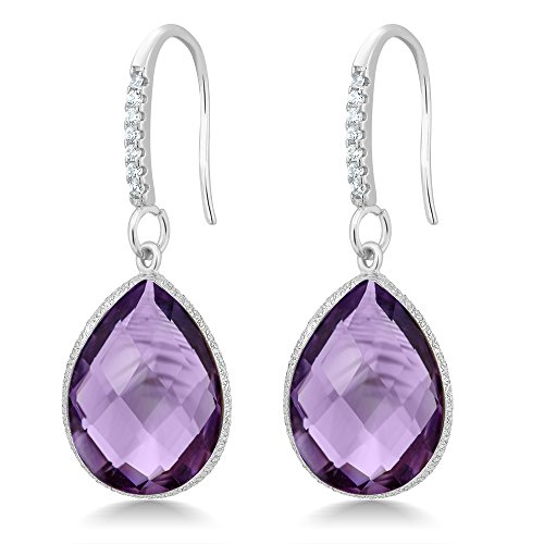 Gem Stone King 13.00 Cttw Purple Amethyst Earrings In 925 Sterling Silver | Gemstone Birthstone | Pear Shape 16X12MM | Drop Dangle Teardrop Earrings For Women4