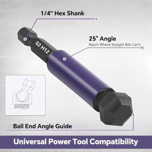 Image of Serplex 12Pcs Ball End Hex Screwdriver Bit Set H2-H12, S2 Steel 1 /4'' Hex Shank Magnetic Hex Bits Set, 2-12mm Allen Key Drill Bits with 25 Angled Ball Tip for Furniture Assembly, Automotive Repair