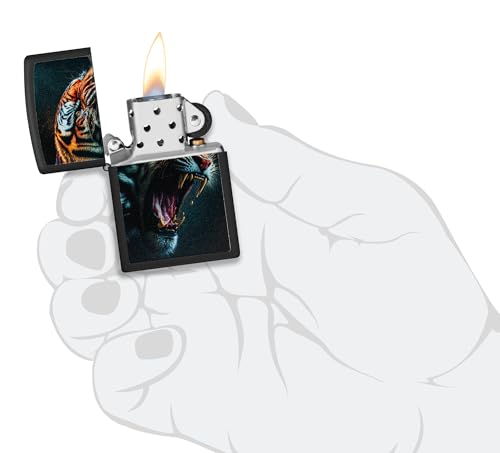Image of Zippo Tiger Roar Design Black Matte,Windproof Pocket Fuel Refillable Lighter, BIS Certified