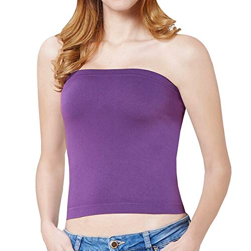 1Pc Women's Innerwear Tube-Tops Bustier Strapless Seamles Wrapped Chest Size: One Size; Material: Cotton Purple-image-42