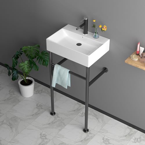 Lofeyo 20"x12" Modern Console Bathroom Sink with Black Stainless Steel