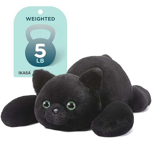 IKASA 5 lbs Weighted Stuffed Animal Black Cat Plush Toy,24 inches Giant Large Big Jumbo Kitten Toys,Huge Size Fat Plushie,Gifts for Kids Girls Boys