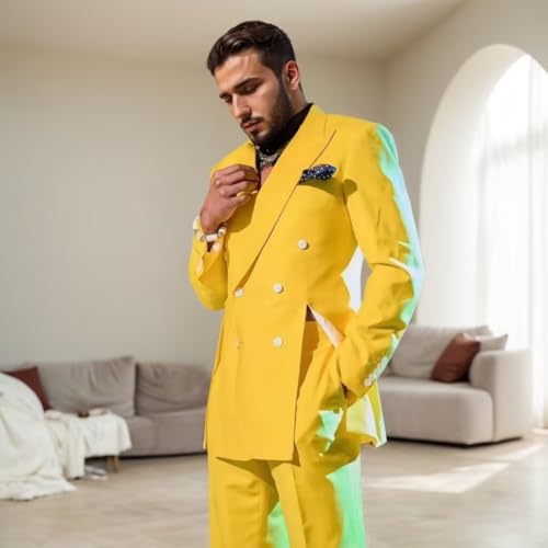 Formal Suits for Men 2 Piece Double Breasted Peak Lapel 4 Button Blazer Suits for Men Solid Tuxedo Party Prom Mens Suit4