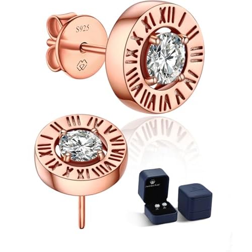 MomentWish 14K Gold Plated Stud Earrings, Birthday Gifts for Women, 1-2 Carat Moissanite Earrings, Lab Created Diamond Earring, Yellow/Rose Gold Plated 925 Sterling Silver Earring Jewelry Wo