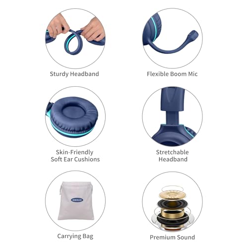 Image of SIMOLIO Wired Headphones for School with Microphone, Stereo Kids Headphone with Flexible Swivel Boom Mic for Student K12 & Teacher & E-Learning, 3 Levels Volume Limiter Gaming Headsets for Boys, Girls