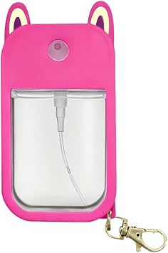 Silicone Mist Case Compatible with Touchland 1 fl oz/30 ml, Stylish Hand Sanitizer Spray Case Holder with Keyring, Cute Ears, Travel Size Rose Red