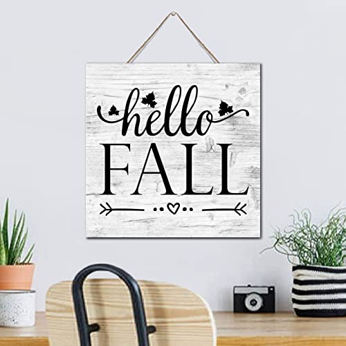 Panneau mural en bois Hello Fall décoration suspendue antique 30cm - 5