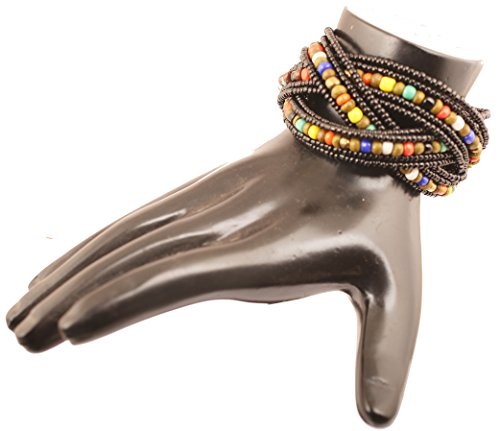Image of Touchstone Indian Colorful Bead Bracelet Bollywood Beaten Metal Beads Openable Broad Cuff Bracelet in Gold or White Tone for Women.