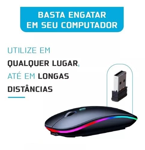 Mouse Sem Fio Recarregável Wireless Bluetooth Optico Led Rgb Colorido Ergonômico Usb 2.4 Ghz Notebook Computador Pc Desktop Linha Premium – Cores Sortidas