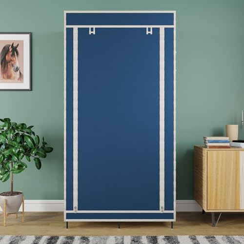Image of Collapsible Wardrobe Closet for Clothes Almira, 8 Shelves, 1 Side Pocket (Non-Woven Fabric, 76x38x145cm) (7700-2) (Blue)