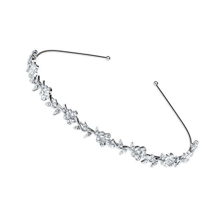 SULIVES Tiara de diamantes de imitación para mujer, corona de novia de cristal plateado, diadema de boda para novia, tiara de princesa, corona de flores y hojas de diamantes de imitación, tocado de reina para