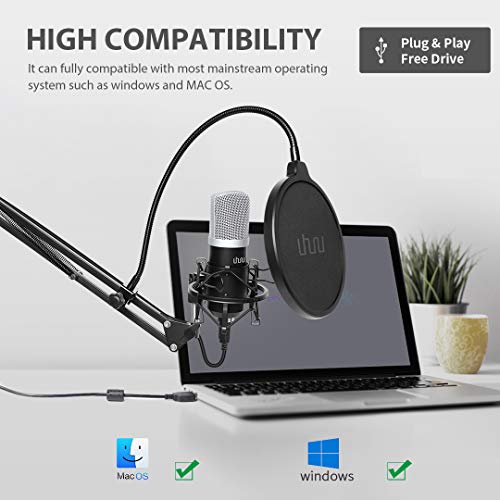 uhuru USB-Mikrofon 192KHz / 24Bit, Cardioid PC-Streaming-Mikrofon-Kit mit professionellem Soundchipsatz Desktop-Ständer… – Bild 7